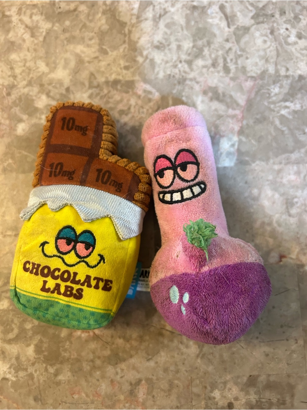 Bark Yellow Chocolate Labs Plush & Pink Purple Plush Dog Toys